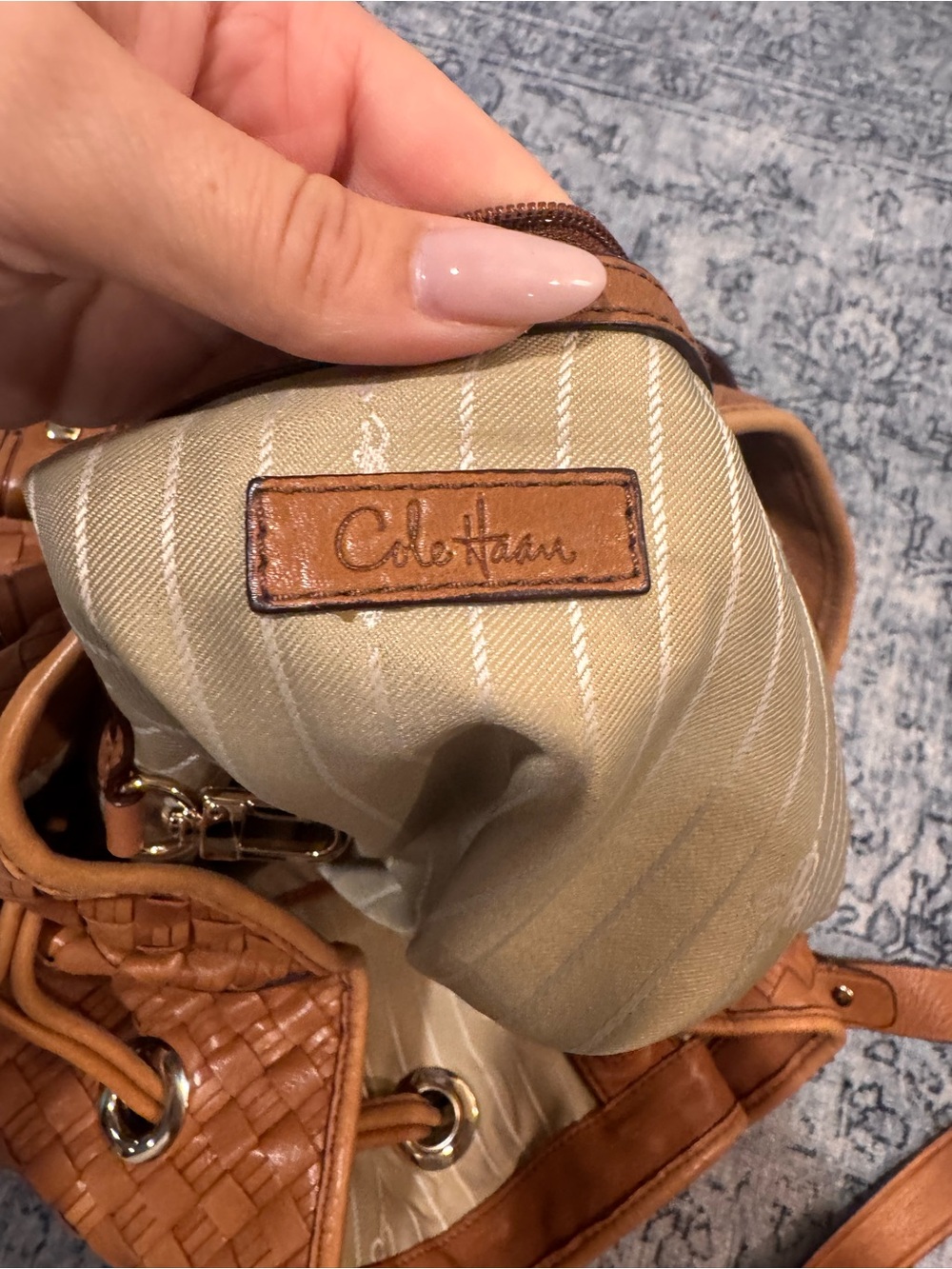 Woven Cole Haan Leather Tote Bag in Cognac Brown - Picture 2 of 3